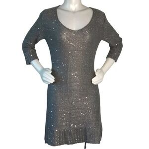 MAX STUDIO‎ GREY SILVER SEQUIN KNOT SWEATER DRESS